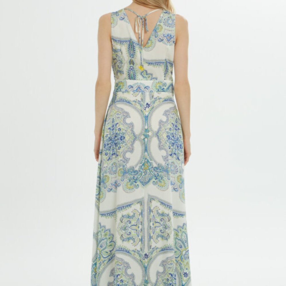 Belt Detailed Patterned Blue Dress - Picture 5 of 8